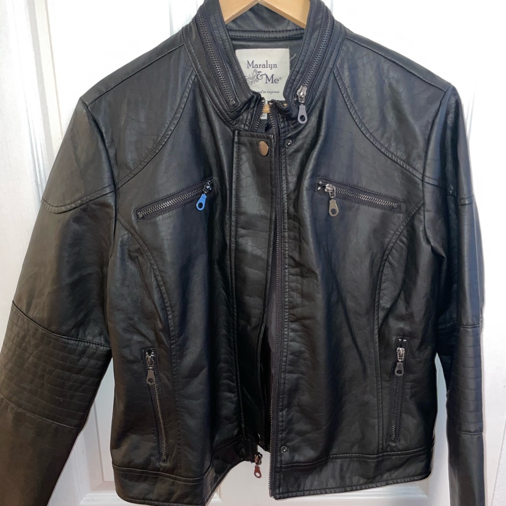 Zip front biker faux leather jacket - teenage XL
